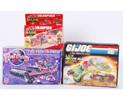 A collection of 3x 1980's / 1990's toys, comprising of: Mattel made The Flintstones ' Flintmobile ,' a GI Joe Hasbron LCV and