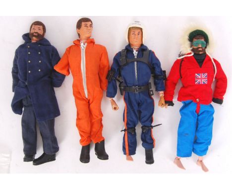 A collection of 4x assorted vintage Action Man figures / dolls by Palitoy. To include; Orange Jump suit (with eagle eyes), He