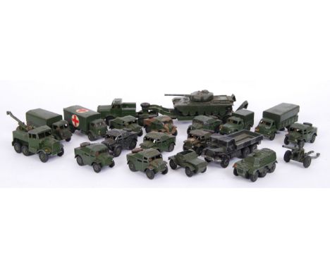 A collection of original vintage Dinky diecast Military models, comprising of; 660 Tank Carrier (and tank), 626 Ambulance, 66