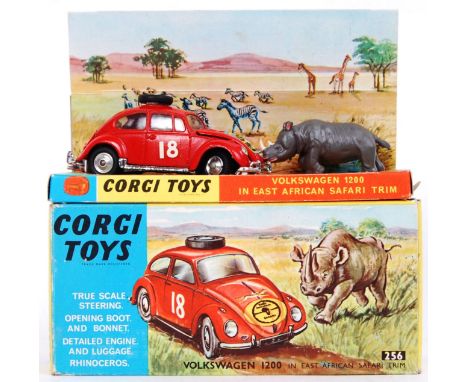 An original vintage Corgi Toys diecast 256 ' Volkswagen 1200 In East African Safari Trim ' set. The model near mint, on a ver