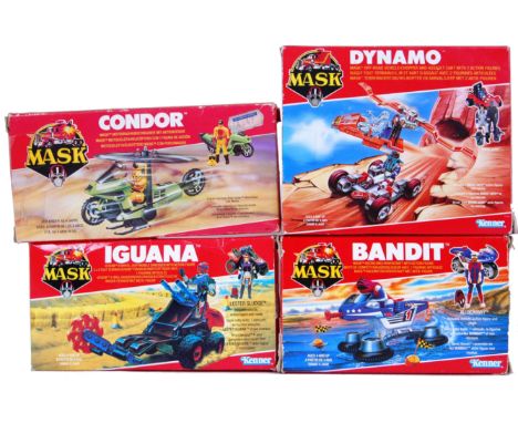 A collection of 4x original 1980's vintage Kenner made MASK action figure vehicle sets; Condor, Dynamo, Iguana and Bandit. Al