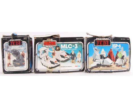 A collection of 3x vintage Star Wars minirig playsets comprising of; Kenner made Radar Laser Cannon, Kenner ISP-6 and Palitoy