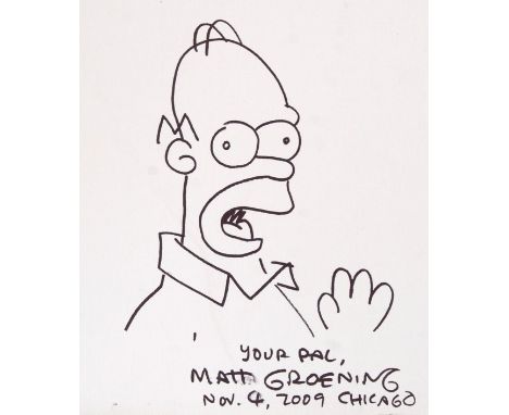 A fantastic original Simpsons character sketch of Homer Simpson. Signed and dated by creator Matt Groening. Black marker on a