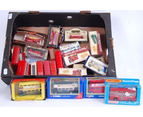 A collection of boxed and loose assorted vintage diecast model buses to include Matchbox Superkings, Atlas, Lledo, Days Gone,