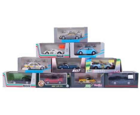 A collection of 10x Precision 1:43 scale diecast model cars, to include; Box, Minichamps, Best, Revell, Corgi Detail Cars, et