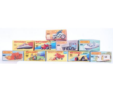A collection of 10x assorted vintage Matchbox Lesney boxed diecast models. Various series / years; box numbers being; 31 Cara