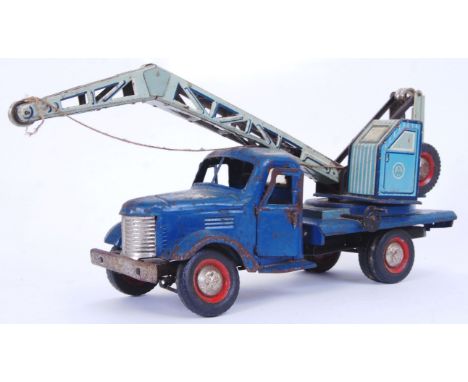 An original vintage 1950's Soviet Russian tinplate ZIL model toy breakdown truck with crane. In blue with lithograph printed 