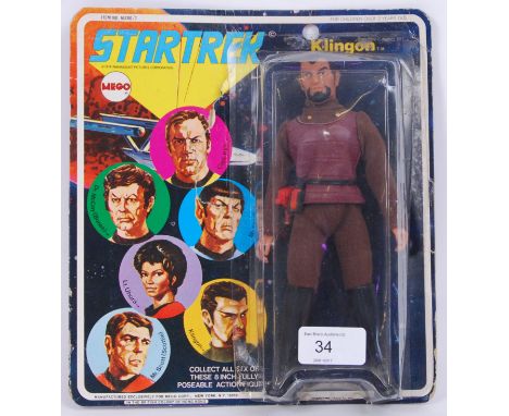 An original vintage 1970's Mego made Star Trek carded action figure 'Klingon'. c1974. The figure never having been removed fr