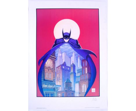 A rare ' Night Vigil Over Gotham ' Batman large lithograph print, by Batman creator Bob Kane. Signed to the margin in pencil 