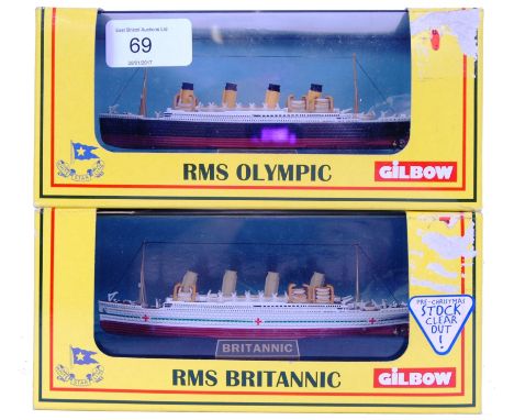 Two Gilbow diecast model White Star Line ships - both 1:1750 scale. Comprising of RMS Olympic and RMS Britannic - both sister