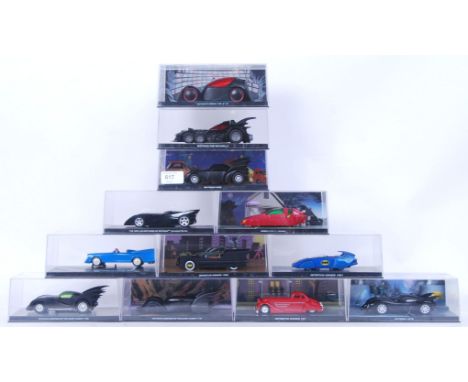 A collection of 12x Eaglemoss 1:43 scale Batman diecast model cars. Each within their original display boxes. Various Batmobi