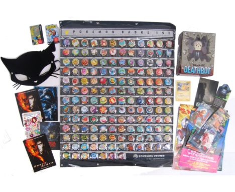 A collection of assorted Anime and related memorabilia, comprising of; A full set of Pokemon 15th Anniversary badges from the