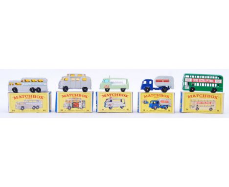 A collection of 5x original vintage Matchbox Lesney diecast model cars and vehicles. All appear very near mint, or mint+ in g