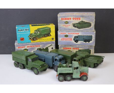 Five boxed military diecast models to include 4 x Dinky Supertoys (642 Pressure Refueller, 661 Recovery Tractor (repainted), 