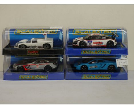 Four cased ltd edn Retailer Range Presentation Scalextric slot cars C2968 Chaparral 2F, C3118 Mercedes SLR McLaren 722 GT, C3