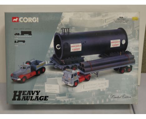 Boxed ltd edn Corgi Heavy Haulage 3104 Sunter Brothers Guy Invincible Long Platform Trailer, Pipe Load &amp; Diamond T Ballas