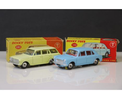 Two boxed Dinky diecast models to include 140 Morris 1100 in pale blue (diecast vg) and 141 Vauxhall Victor Estate Car in pal