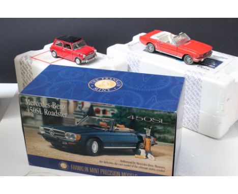 Three Franklin Mint Precision models to include Mercedes Benz 450SL Roadster 1:24 Scale, 1967 Morris Mini Cooper "S" 1:24 Sca