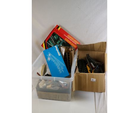 Quantity of model railway accessories to include various gauge track, boxed Hornby R415 Operating Ore Wagon set, Metcalfe tra