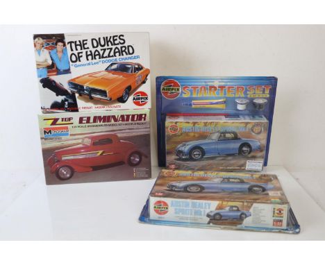 Three Airfix plastic model kits to include 2 x 02421 1:32 Austin Healey Sprite Mk 1 and 06430 1:25 The Dukes of Hazzard 'Gene