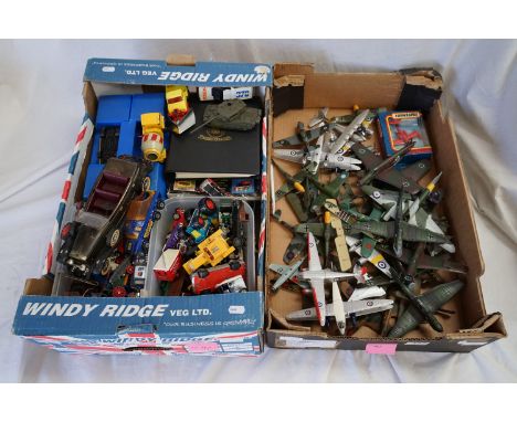 Large collection of loose, mostly diecast, playworn model cars, airplanes &amp; commercial vehicles, to include Corgi, Matchb