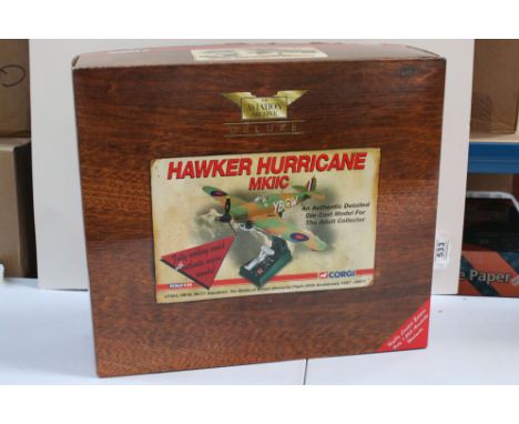Boxed Corgi Aviation Archive Deluxe 1:32 AA35507 Hawker Hurricane mkIIC diecast model plane, damage to propeller, missing aer