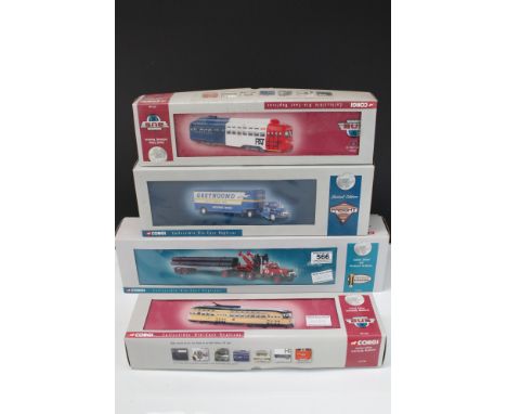 Four boxed 1:50 ltd edn Corgi diecast models to include 2 x Vintage Bus Lines (55014 PCC Street Car Minneapolis St Paul &amp;