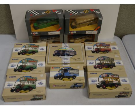 Twelve boxed Corgi diecast model buses, to include limited edition 