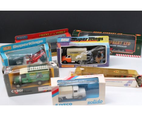 Seven boxed diecast models to include Corgi Eddie Stobart, 2 x Matchbox Superkings, Solido 3307 Iveco, ERTL Trucks of the Wor