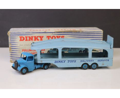 Boxed Dinky 982 Pullmore Car Transporter diecast model, showing play wear, grubby box 