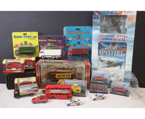 Group of boxed, carded and unboxed diecast models to include Base Toys Ltd, Corgi Classic DVD &amp; Model, BW Models white me