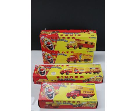 Four boxed Corgi Pinder Jean Richard Circus diecast model to include 70301 Berliet TLR Semi Transport, 73301 Berliet GLR8, 70