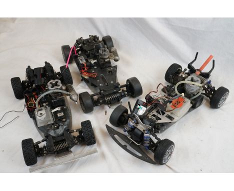Three remote control Nitro chassis to include : 1 x Nitro Thunder Tiger with NX12 engine, 1 x Thunder Tiger with Pro 1.2 engi