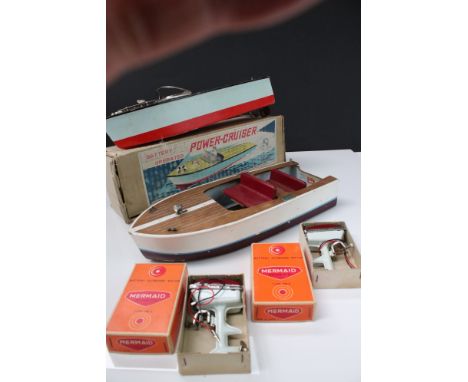 Boxed GW (Japan) Battery Operated Power Cruiser model plus another Japanese model boat and 2 x boxed Mermaid Battery Operated