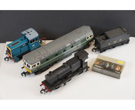 Three Lima O gauge locomotives to include Diesel BR D6506, BR 0-4-0 D2852 &amp; 0-6-0 LMS black with tender plus a boxed Prei