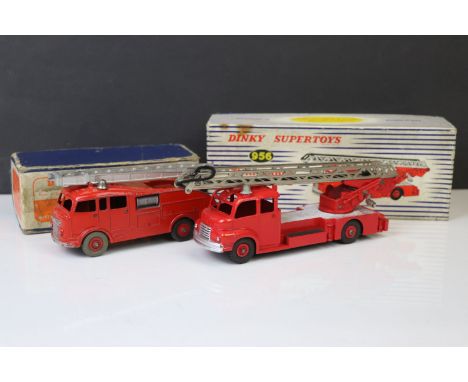 Two boxed Dinky diecast fire engine models to include Supertoys 956 Turntable Fire Escape and 555 Fire Engine with extending 