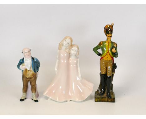 One Royal Worcester Moments Figure Friendship together with Crown Stafforshire 'Mr. Pickwick' and A. M. Cooper military figur