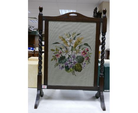 Oak Framed Fire screen with tapestry panel, height 78cm 