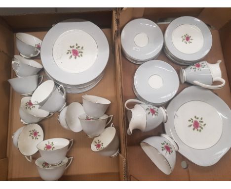 Royal Doulton Chateau Rose patterned Dinner ware items to include Cake plates, 2 milk jugs, 1 sugar bowl, 13 tea cups, 12 sau