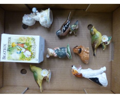 A mixed collection of ceramic items to include Beswick greenfinch in matt and gloss, beswick chaffinch, beatrix potter 'ladym