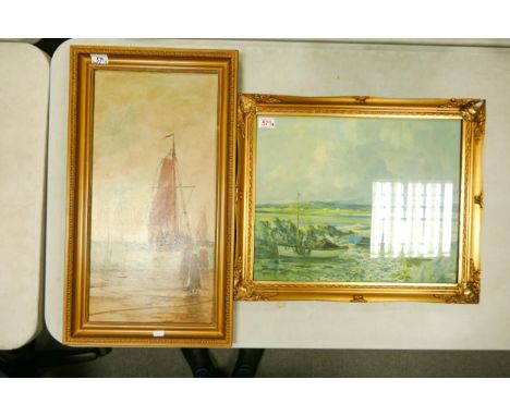 Early 20th Century, Oil on Canvas, Dutch Sailors Farewell scene together with a Modern Print beach scene 