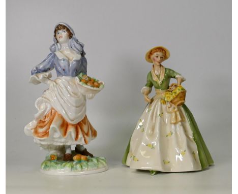 Two Royal Worcester Lady Figures to include Spring Morn and Old Country Ways collection Rosie Picking Apples 