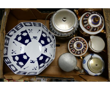 Mixed collection of ceramic items to include partially decorated Royal Crown Derby fruit bowl, Early 20th century biscuit bar