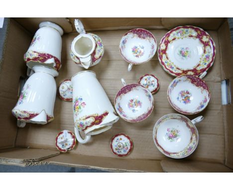 A collection of Paragon Buckingham &amp; similar floral decorated tea ware including water jugs, cup, saucers etc 