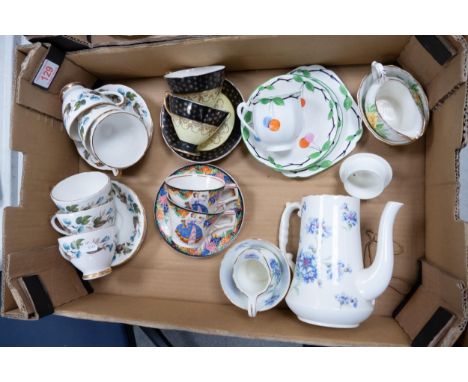 A mixed collection of items to include Sutherland Floral decorated Cups &amp; Saucers. Art Deco earthenware cups, floral tea 