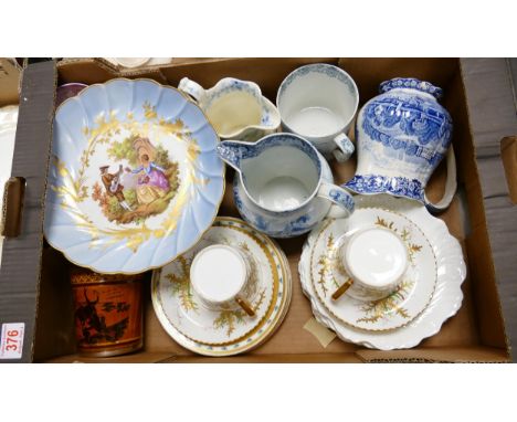 A mixed collection of items to include raised Gilt 19th century commemorative cups &amp; saucers, similar early Blue &amp; wh