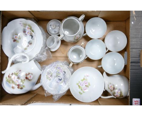A mixed collection of Japanese egg china teaware to include teapot, teacups, lidded sugar bowl and milk jug etc. 