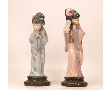 Lladro Geisha Girl Figures , tallest 30cm(2) (taller item with missing finger)(2) 