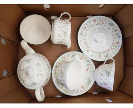 Minton 'Summer Days' pattern tea for two set, to include small teapot, milk jug, sugar bowl and 2 tea trio's. 