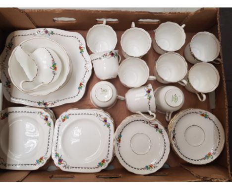 Tuscan China 'Kingfisher' patterned tea ware items to include sugar bowl, milk jug, 12 side plates, 11 saucers, 11 tea cups (